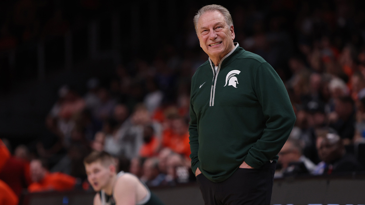 Michigan State Spartans head coach Tom Izzo during the second half in the South Regional final of the 2025 NCAA tournament against the Auburn Tigers at State Farm Arena.