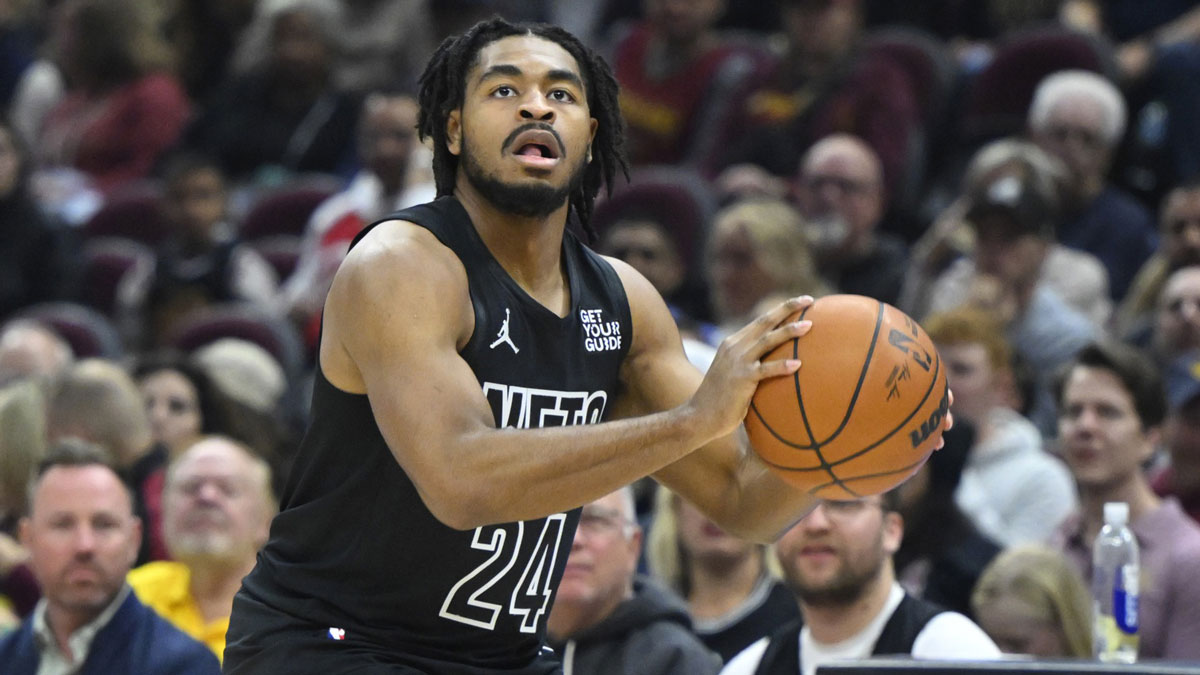 Brooklyn Nets guard Cam Thomas (24) looks to shoot in the first quarter against the Cleveland Cavaliers at Rocket Mortgage FieldHouse.