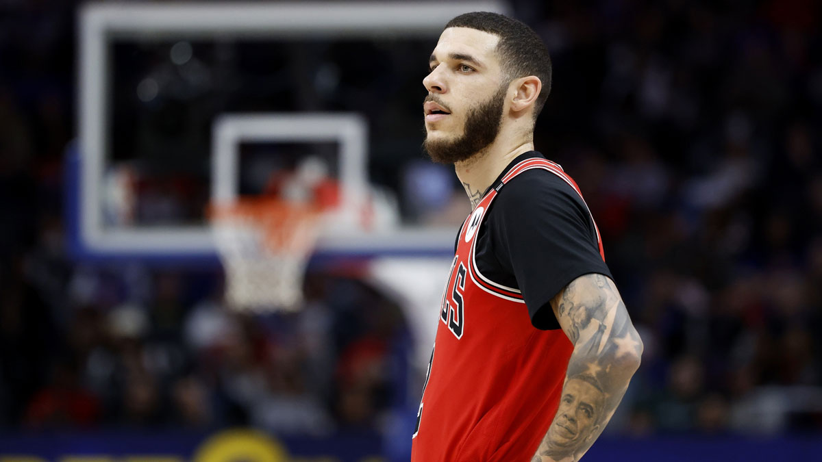 Chicago Bulls guard Lonzo Ball (2) looks on in the second half against the Detroit Pistons at Little Caesars Arena.