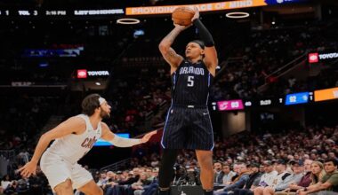 Orlando Magic forward Paolo Banchero (5) was selected NBA Eastern Conference Player of the Week for the period ended March 30. (AP Photo/Sue Ogrocki)