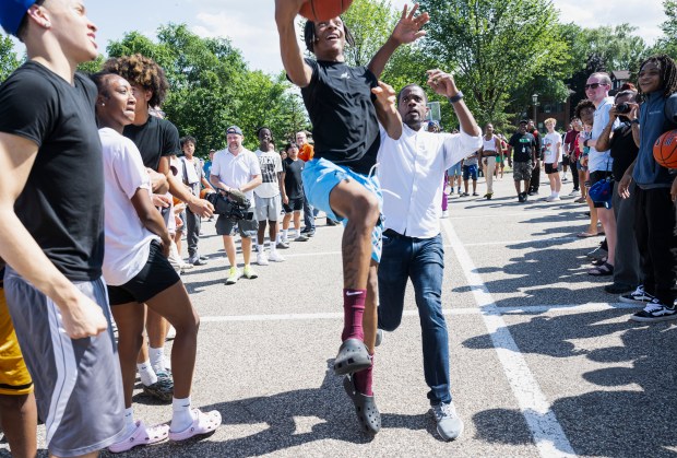 St. Paul Mayor Melvin Carter, plays little pick up basketball...