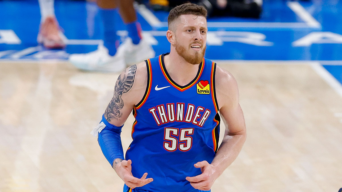 Oklahoma City Thunder center Isaiah Hartenstein (55) comes back up court against the Indiana Pacers during the fourth quarter of game two of the 2025 NBA Finals at Paycom Center.