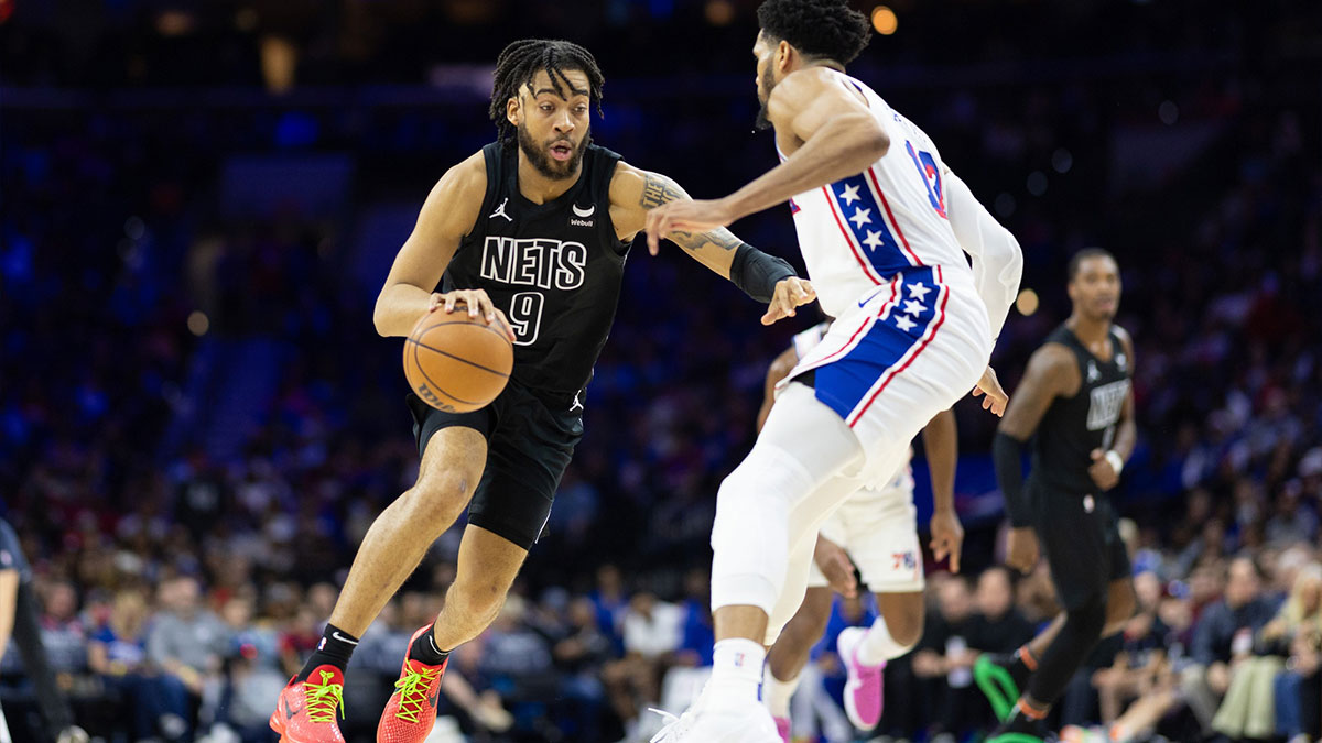 Brooklyn Nets forward Trendon Watford (9) dribbles the ball agains Philadelphia 76ers forward Tobias Harris (12) during the second quarter at Wells Fargo Center.
