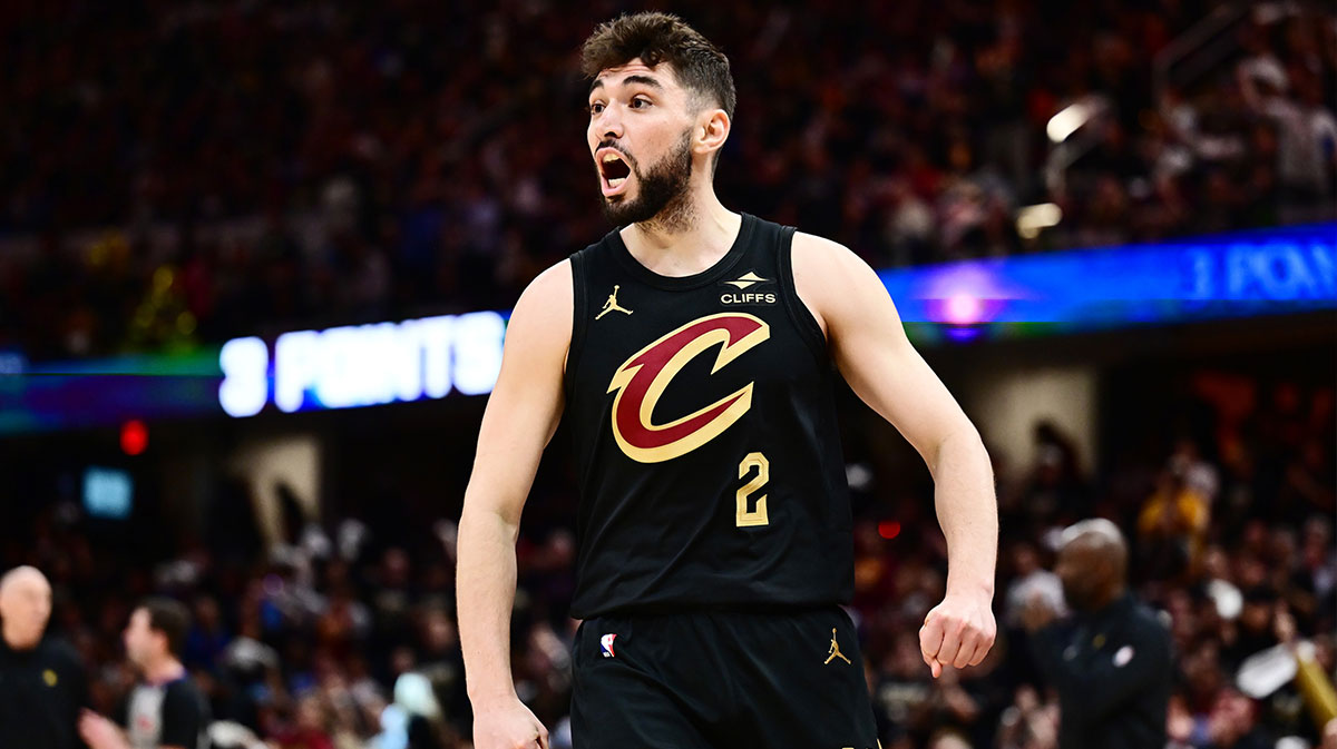 May 13, 2025; Cleveland, Ohio, USA; Cleveland Cavaliers guard Ty Jerome (2) reacts during the second half against the Indiana Pacers in game five of the second round for the 2025 NBA Playoffs at Rocket Arena.