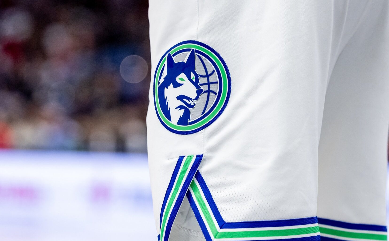 Detailed view of the Minnesota Timberwolves logo against the New Orleans Pelicans during the second half at the Smoothie King Center.