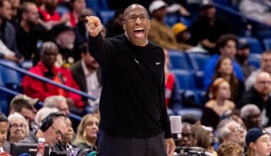 Dec 12, 2024; New Orleans, Louisiana, USA; Sacramento Kings head coach Mike Brown gives direction as he stands on the court against the New Orleans Pelicans during the first half at Smoothie King Center. Mandatory Credit: Stephen Lew-Imagn Images