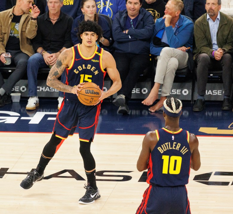 Gui Santos looks to pass the ball to Butler III during their game against the Denver Nuggets.