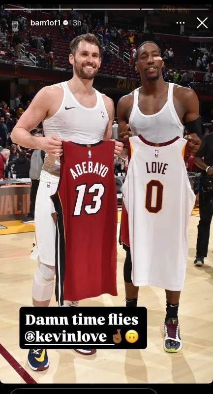 Bam Adebayo shares an Instagram farewell post with a heartfelt 3-word message after Kevin Love was traded to the Utah Jazz.bam1of1/ig