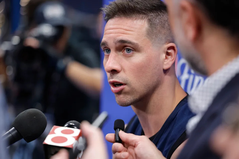 Jun 4, 2025; Oklahoma City, OK, USA; Indiana Pacers guard T.J. McConnell (9) during NBA Finals Media Day at Paycom Center. Mandatory Credit: Alonzo Adams-Imagn Images© Alonzo Adams-Imagn Images