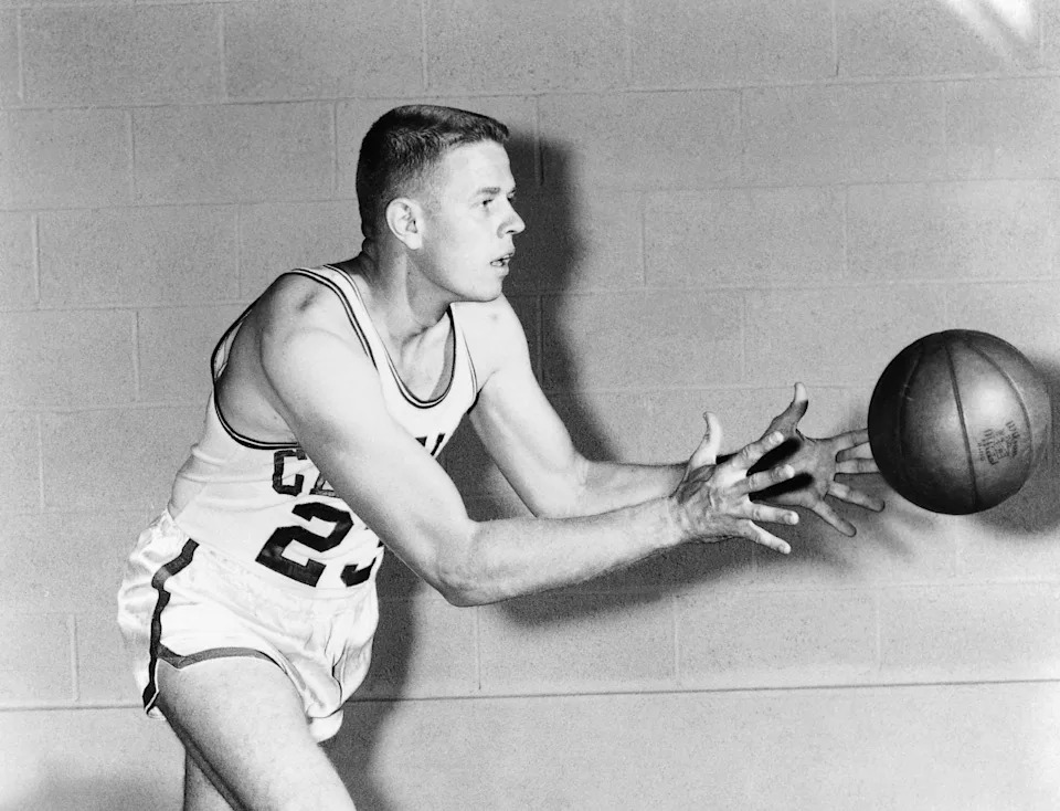 1950: Frank Ramsey #23 of the Boston Celtics dribbles for a mock action portrait circa 1950's. NOTE TO USER: User expressly acknowledges and agrees that, by downloading and or using this photograph, User is consenting to the terms and conditions of the Getty Images License Agreement. (Photo by NBA Photo Library/ NBAE via Getty Images)