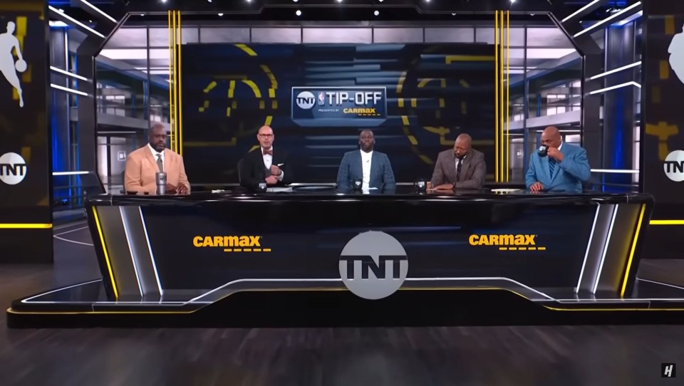 Inside the NBA broadcast set with four analysts.