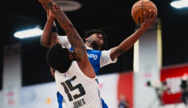 Magic rookie guard Jase Richardson reaches around Kings guard Mason Jones for a shot. (Photo courtesy of Orlando Magic)