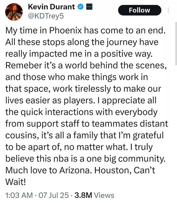 Kevin Durant X post (Image via X) KD X