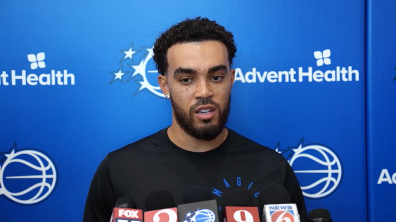 New Magic point guard Tyus Jones came to town and met with reporters and photographers Monday after signing a contract with Orlando. (Courtesy of Orlando Magic)