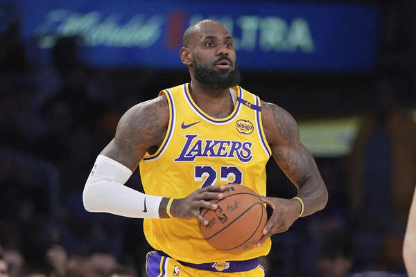 FILE - Los Angeles Lakers forward LeBron James appears during the first half of an NBA basketball game against the Utah Jazz, on Feb. 10, 2025, in Los Angeles. (AP Photo/Mark J. Terrill, File) NBA free agency opens with Spurs, Rockets, Hawks, Magic and Mavs among those making early moves