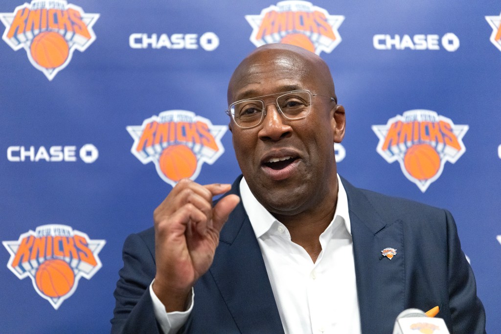 Mike Brown, New York Knicks head coach, speaks to the media.