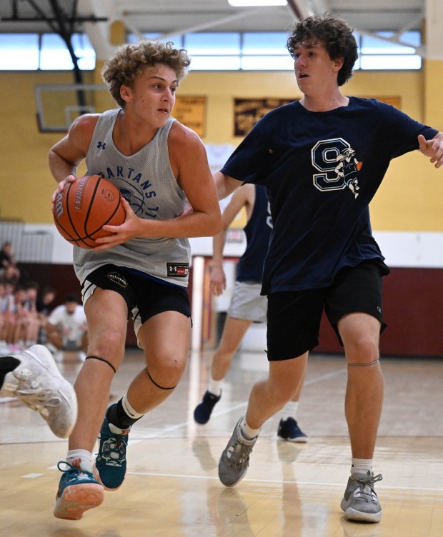 Southern Lehigh's Jack Fistner shoots the ball as the team plays Salisbury in the small school title game in the Lehigh Valley Summer Basketball League on Friday, July 25, 2025, at Whitehall High School. (Amy Shortell/The Morning Call)