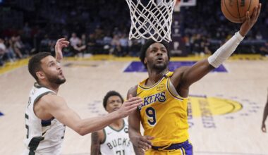 Bronny James sets new highs in depleted Lakers' loss to Bucks