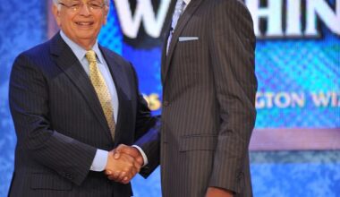 John Wall shakes hands with NBA Commissioner David Stern after being selected first