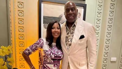 Magic Johnson’s wife Cookie Johnson celebrates the Los Angeles Lakers legend’s 66th birthday at world famous chef’s restaurant