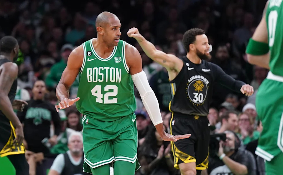Boston Celtics center Al Horford reacts after his basket against the Golden State Warriors.© David Butler II-Imagn Images