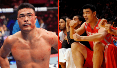 Split image of Zhang Mingyang at UFC Kansas City,