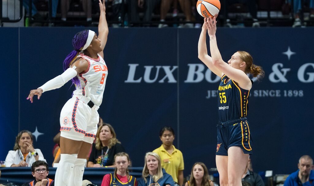 Indiana Fever forward Chloe Bibby attempts a jumper