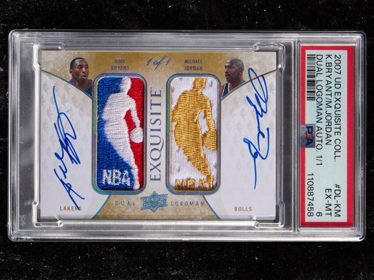 The 2007-08 Upper Deck Exquisite Collection Dual Logoman Autographs Michael Jordan & Kobe Bryant #DL-KM Signed PSA EX-MT 6 - #’d 1-1 heritage auctions 1