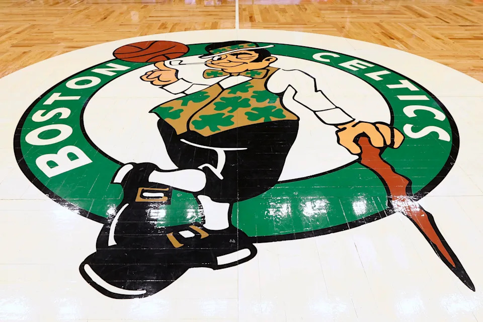 May 15, 2022; Boston, Massachusetts, USA; The Boston Celtics logo is seen at center court before game seven of the second round of the 2022 NBA playoffs between the Boston Celtics and the Milwaukee Bucks at TD Garden. Mandatory Credit: Winslow Townson-USA TODAY Sports