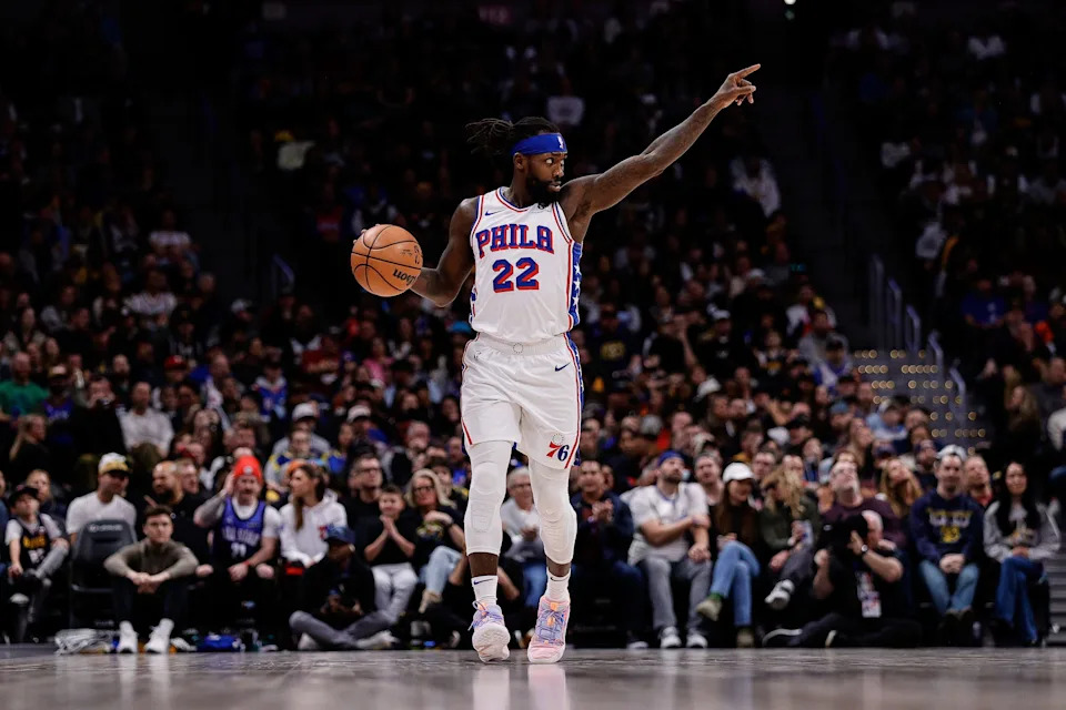 Jan 27, 2024; Denver, Colorado, USA; Philadelphia 76ers guard Patrick Beverley (22) gestures as dribbles the ball up court in the third quarter against the Denver Nuggets at Ball Arena. Mandatory Credit: Isaiah J. Downing-USA TODAY Sports