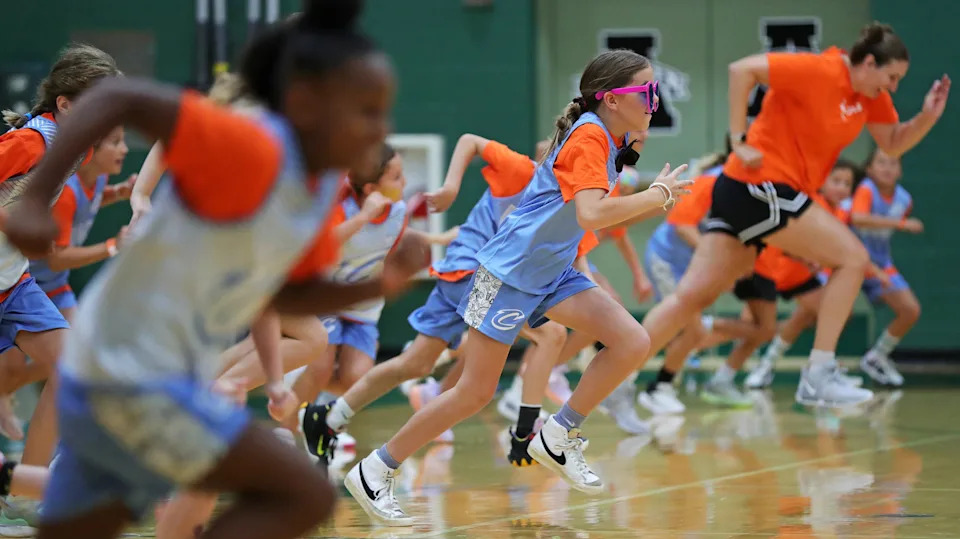 Ellora McKay of Aurora warms up basketball camp July 31 in Aurora.