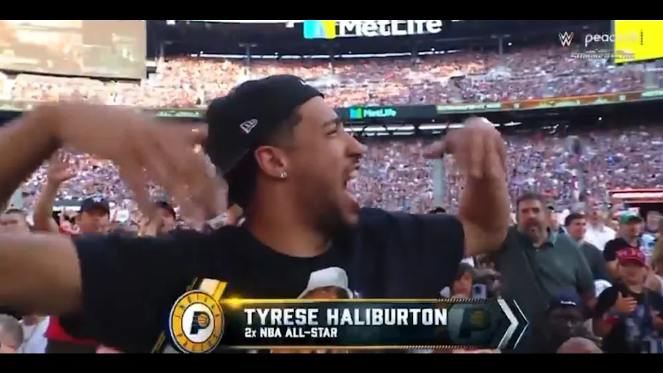 Tyrese Haliburton eats up the jeers from the MetLife crowd at SummerSlam. X @NBA_NewYork