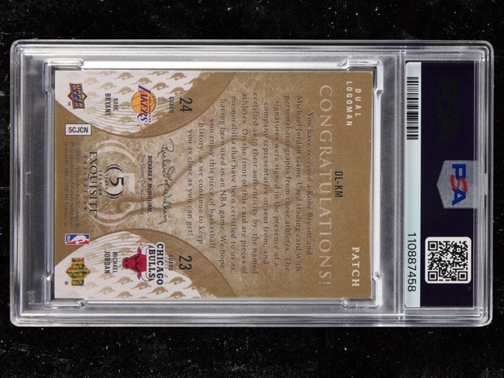 The 2007-08 Upper Deck Exquisite Collection Dual Logoman Autographs Michael Jordan & Kobe Bryant #DL-KM Signed PSA EX-MT 6 - #’d 1-1 heritage auctions 2