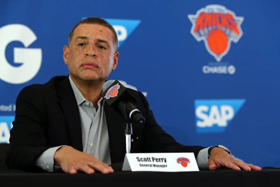 New York Knicks general manager Scott Perry speaks to the media on media day at MSG Training CenterCredit&colon; Brad Penner-Imagn Images