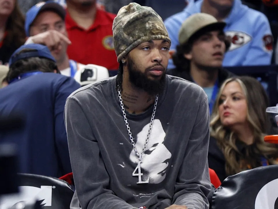 Injured Toronto Raptors forward Brandon Ingram watches from the bench during the first half of game against the Oklahoma City Thunder.