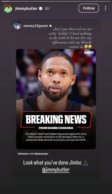 Jimmy Butler's response to Draymond Green.Credit: Jimmy Butler/Instagram