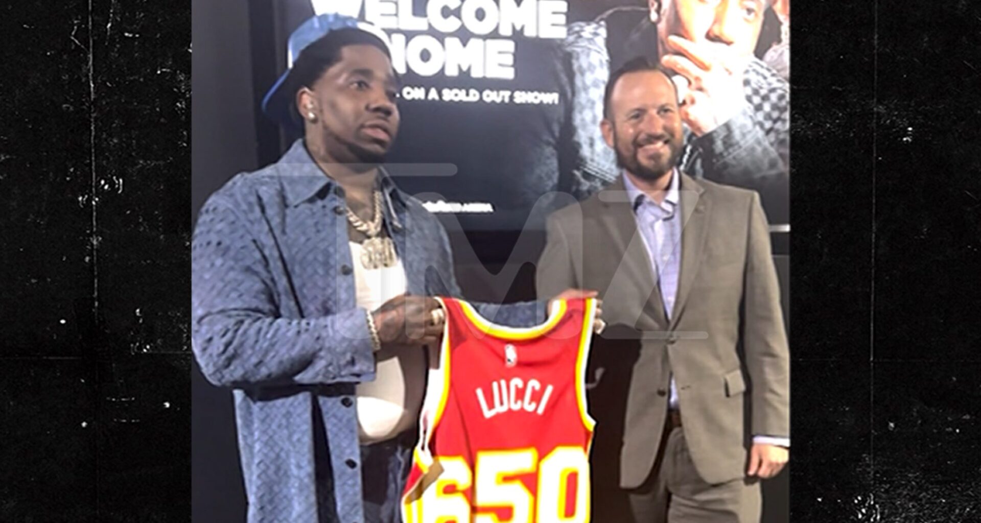 YFN Lucci Gets Honorary Atlanta Hawks Jersey During Welcome Back Concert