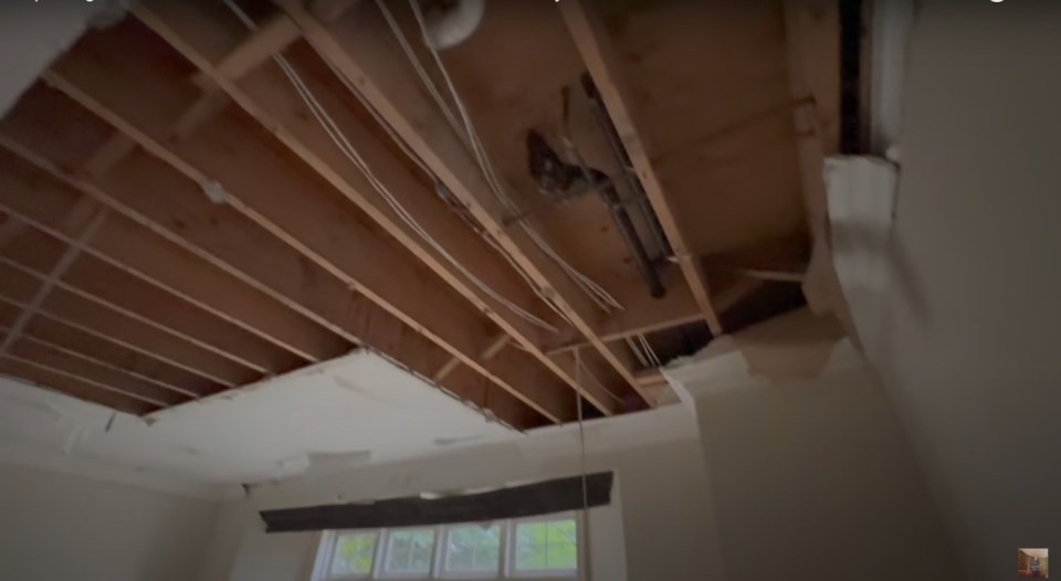 Water has ripped through large chunks of the ceiling