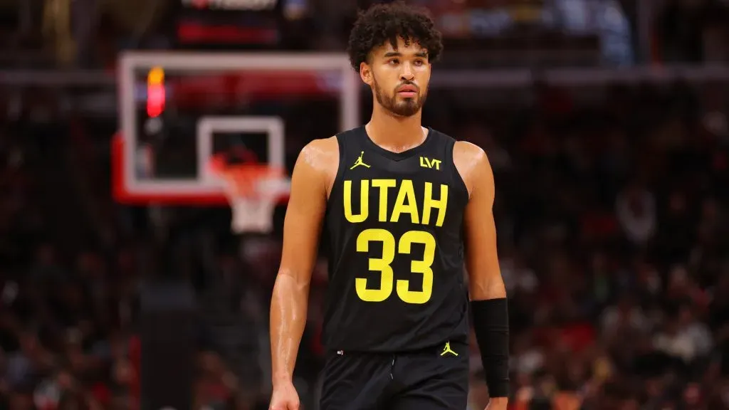 Johnny Juzang of the Utah Jazz during an NBA regular season game against the Chicago Bulls. (Getty Images)