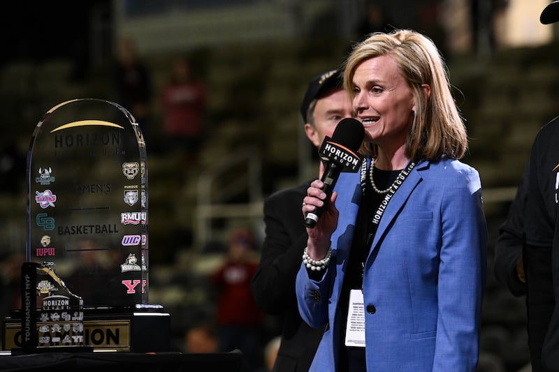 Herizon League Commissioner Julie Roe Lach met with Johnson initiallly on the need for mid-majors to have a stronger voice.