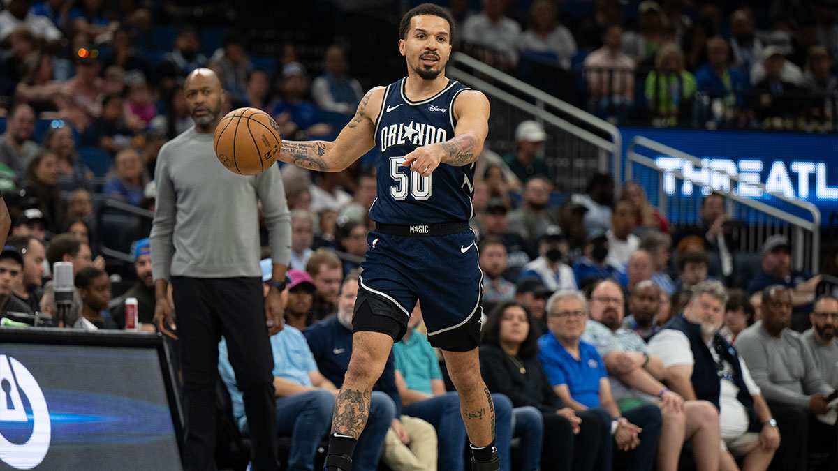 Orlando Magic guard Cole Anthony (50) dribbles the ball against the Toronto Raptors in the second quarter at KIA Center.