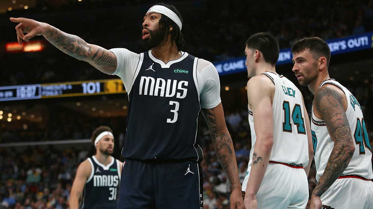 Dallas Mavericks forward Anthony Davis (3) reacts during the third quarter against the Memphis Grizzlies at FedExForum.