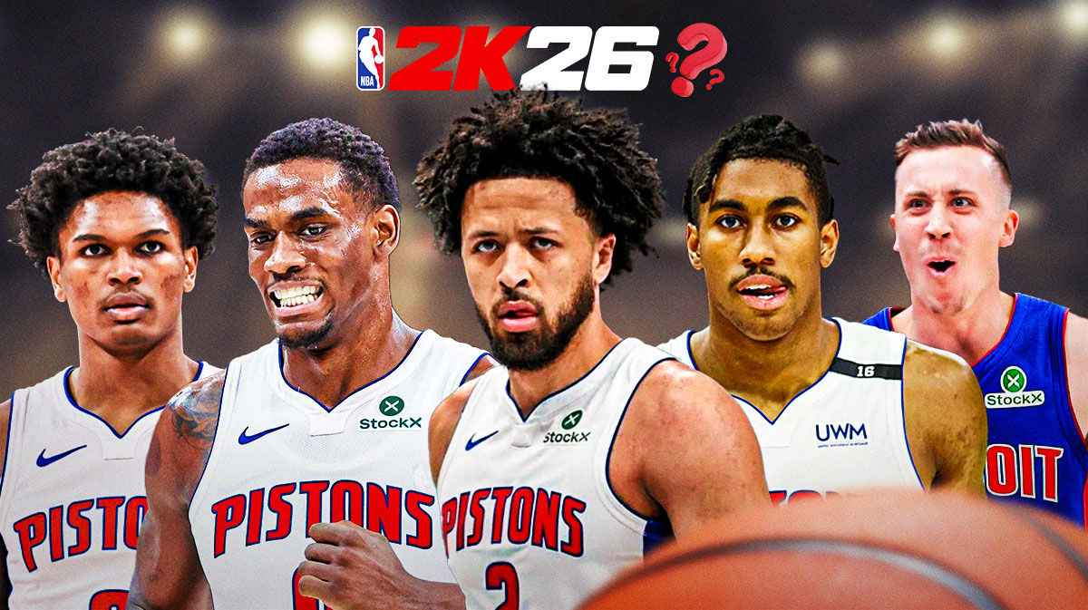 New Orlean Pelicans NBA 2K26 ratings that are 100% wrong. Trey Murphy III, Zion Williamson, Jordan Poole, Yves Missi, Dejounte Murray in the Pelicans jersey with the 2k26 logo at the top with a single question mark in the whole creative.