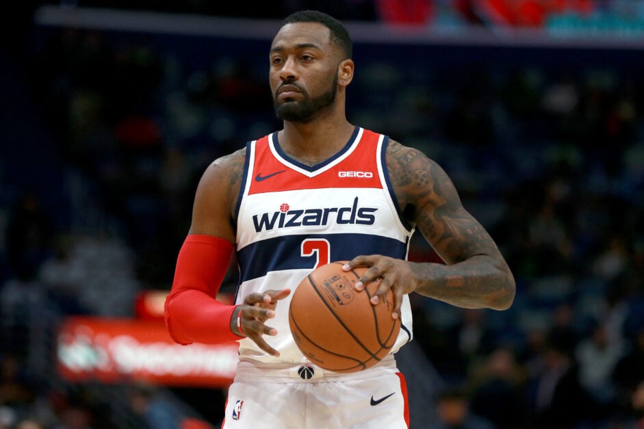 John Wall #2 of the Washington Wizards stands on the court during a game against the New Orleans Pelicans at the Smoothie King Center on November 28, 2018 in New Orleans, Louisiana.