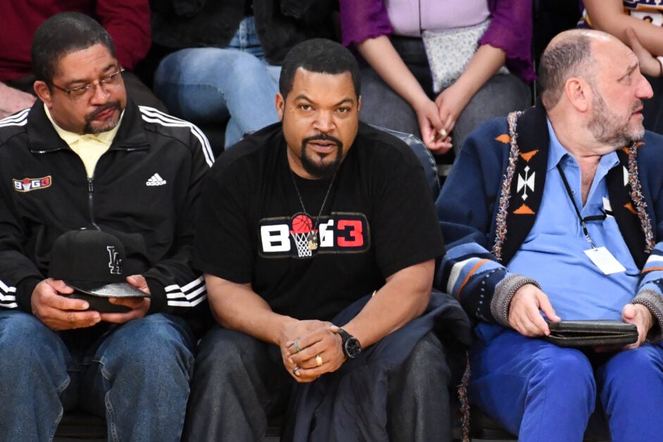 Ice Cube watching his favorite team, the Los Angeles Lakers at court-side.