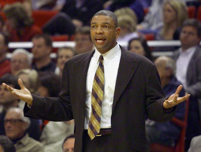 Orlando Magic's new head coach Glenn "Doc" Rivers argues a call during the first period of the game with the Detroit Pistons.