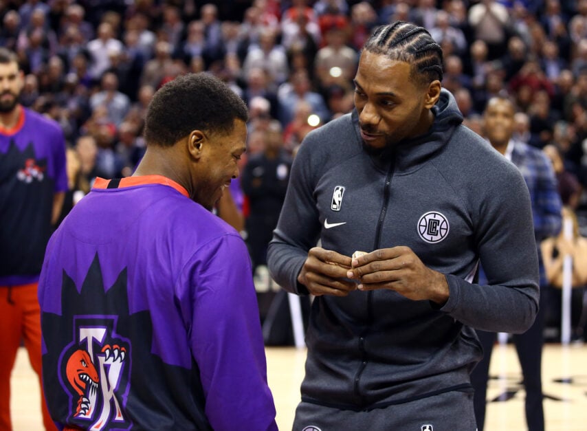 Kyle Lowry giving Kawhi Leonard his championship ring after the 2019 win.