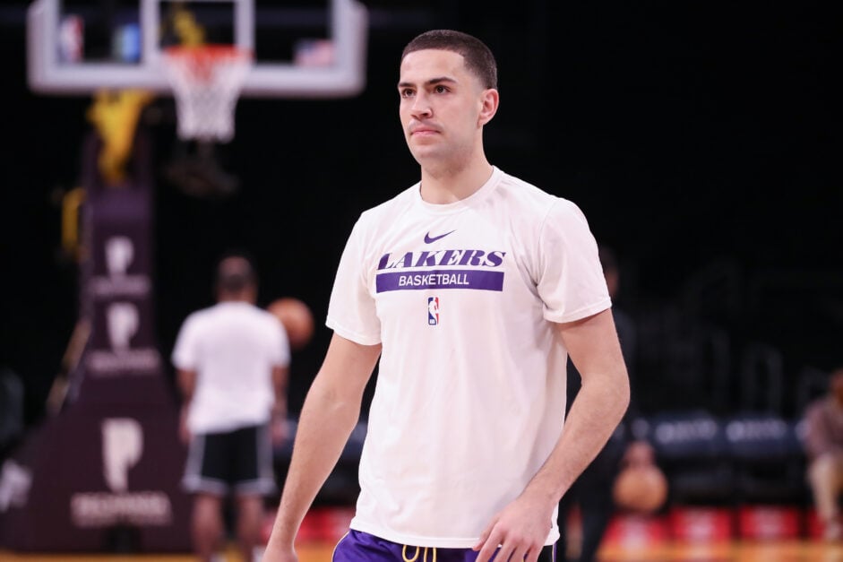 Los Angeles Lakers forward Cole Swider (20) before the Phoenix Suns vs Los Angeles Lakers.