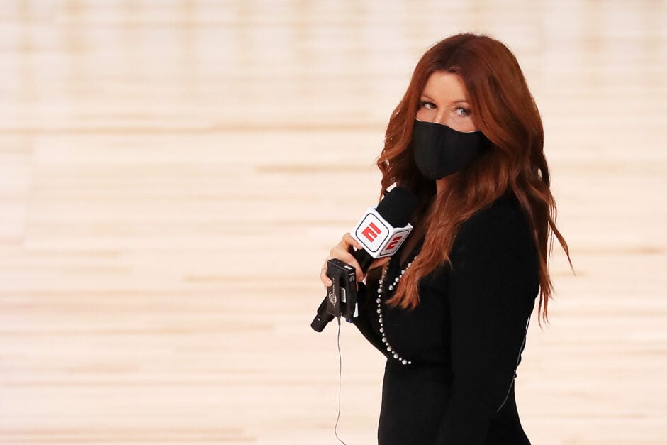 Rachel Nichols during an NBA game in the bubble