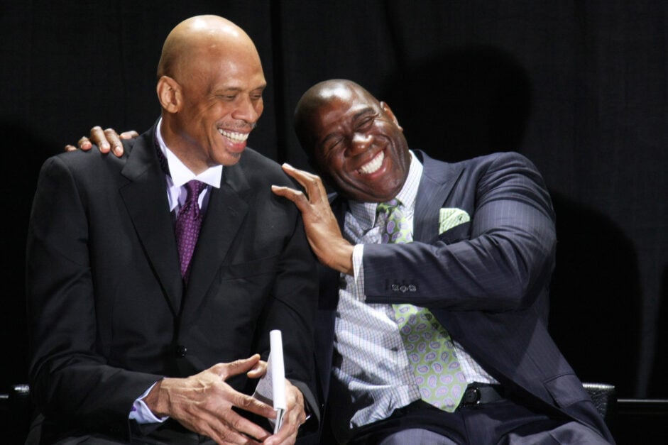 Kareem Abdul-Jabbar (L) and Magic